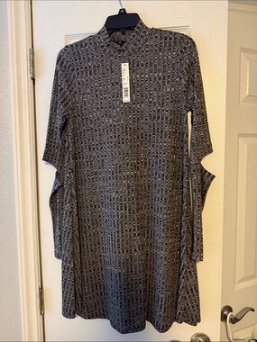 Women's Gray Patterned Cold-Shoulder Knit Dress
